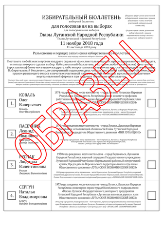 Образец бюллетеня для голосования на выборах главы ЛНР